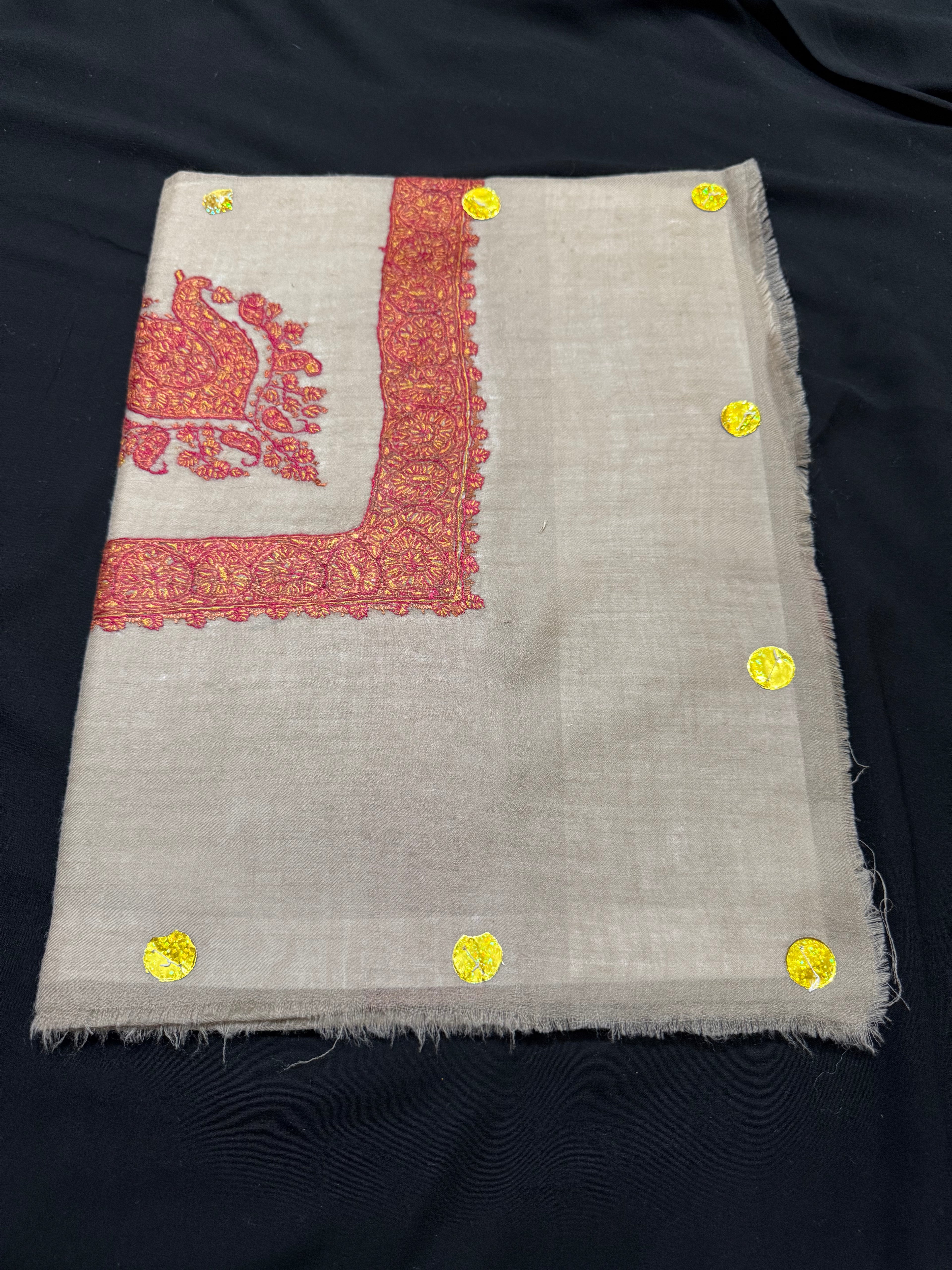 Gray and Red Pashmina Shawl