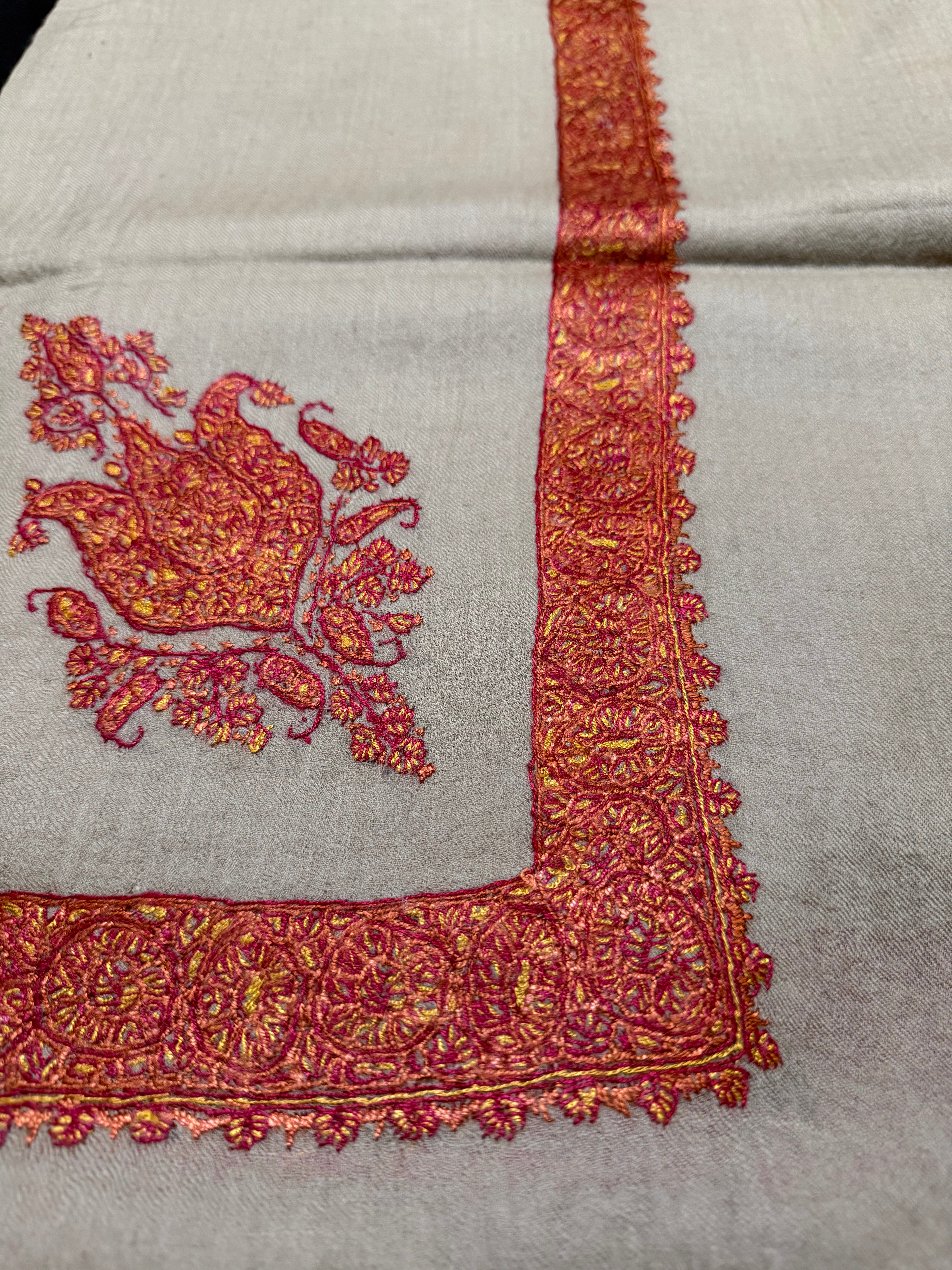 Gray and Red Pashmina Shawl