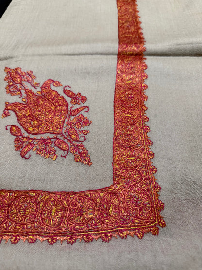 Gray and Red Pashmina Shawl