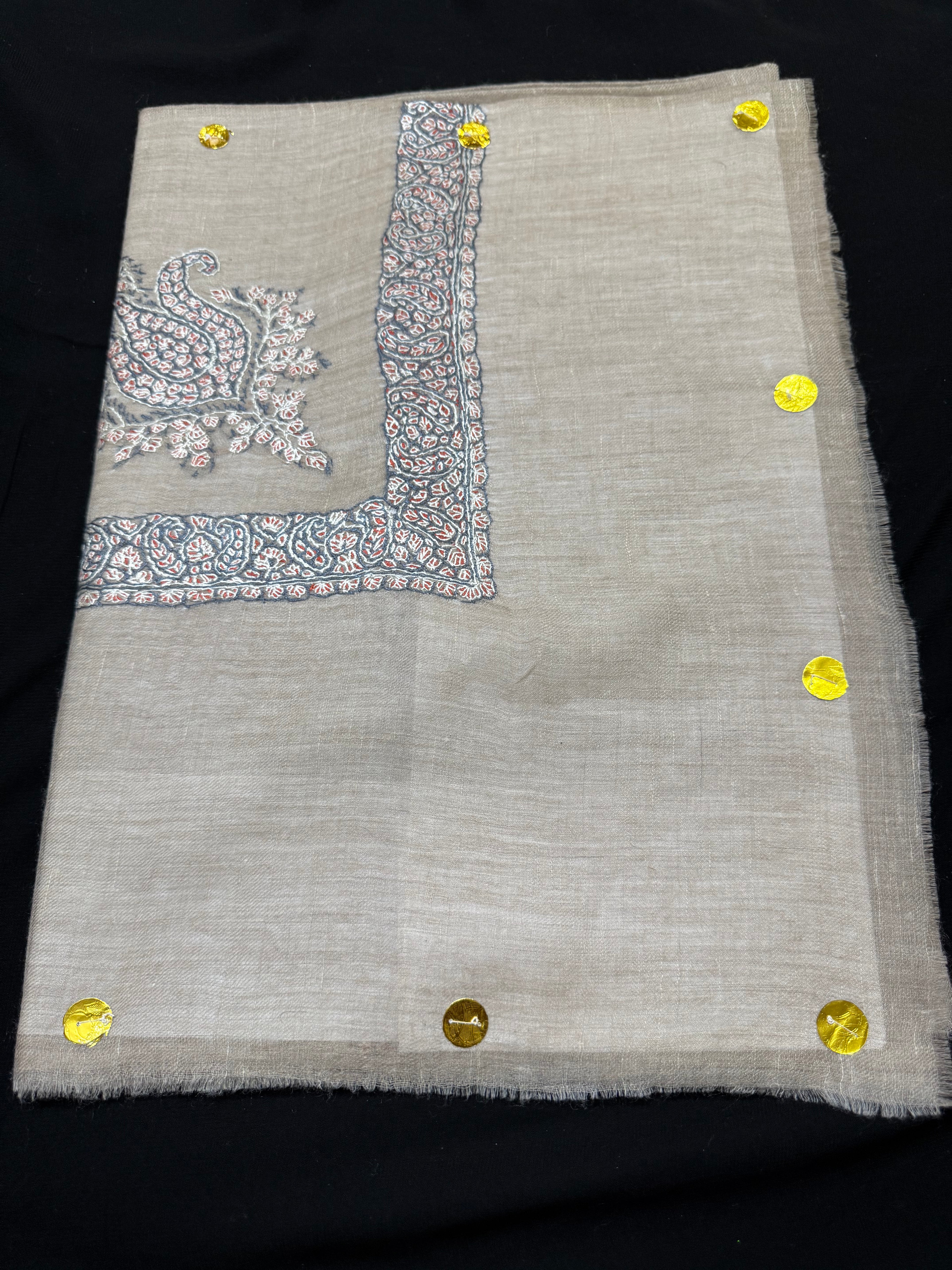 Taupe and Teal Pashmina shawl