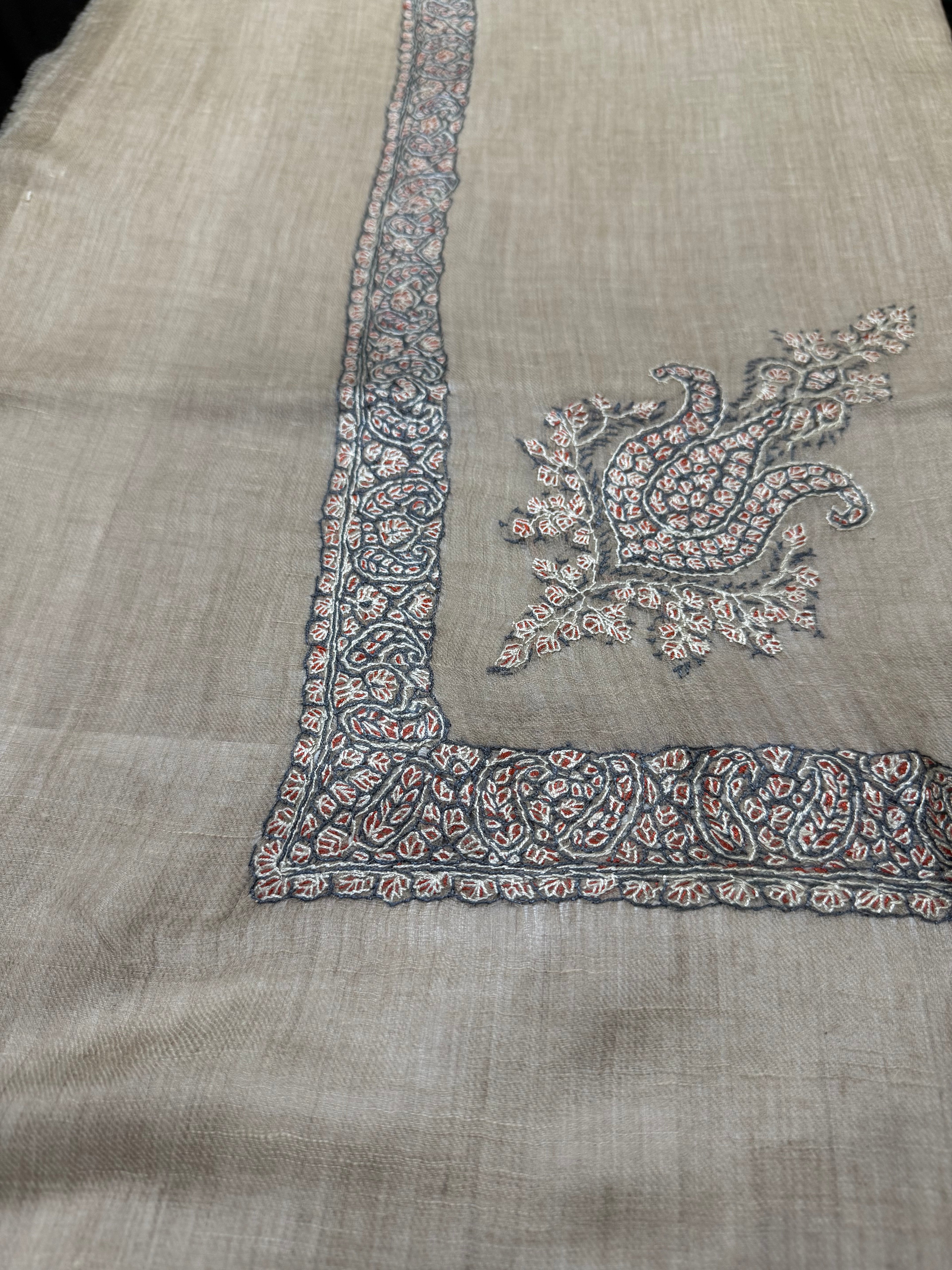 Taupe and Teal Pashmina shawl