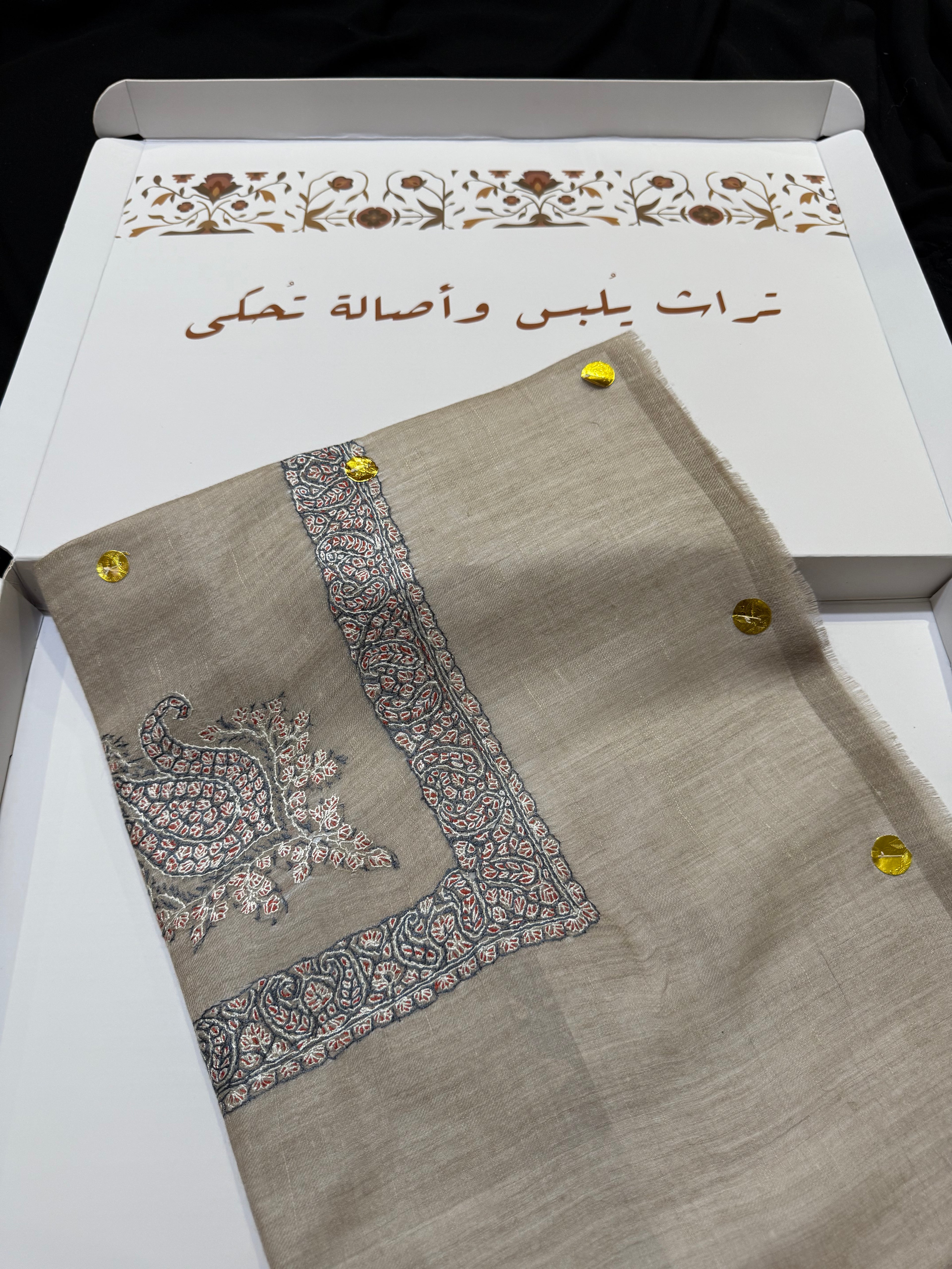 Taupe and Teal Pashmina shawl