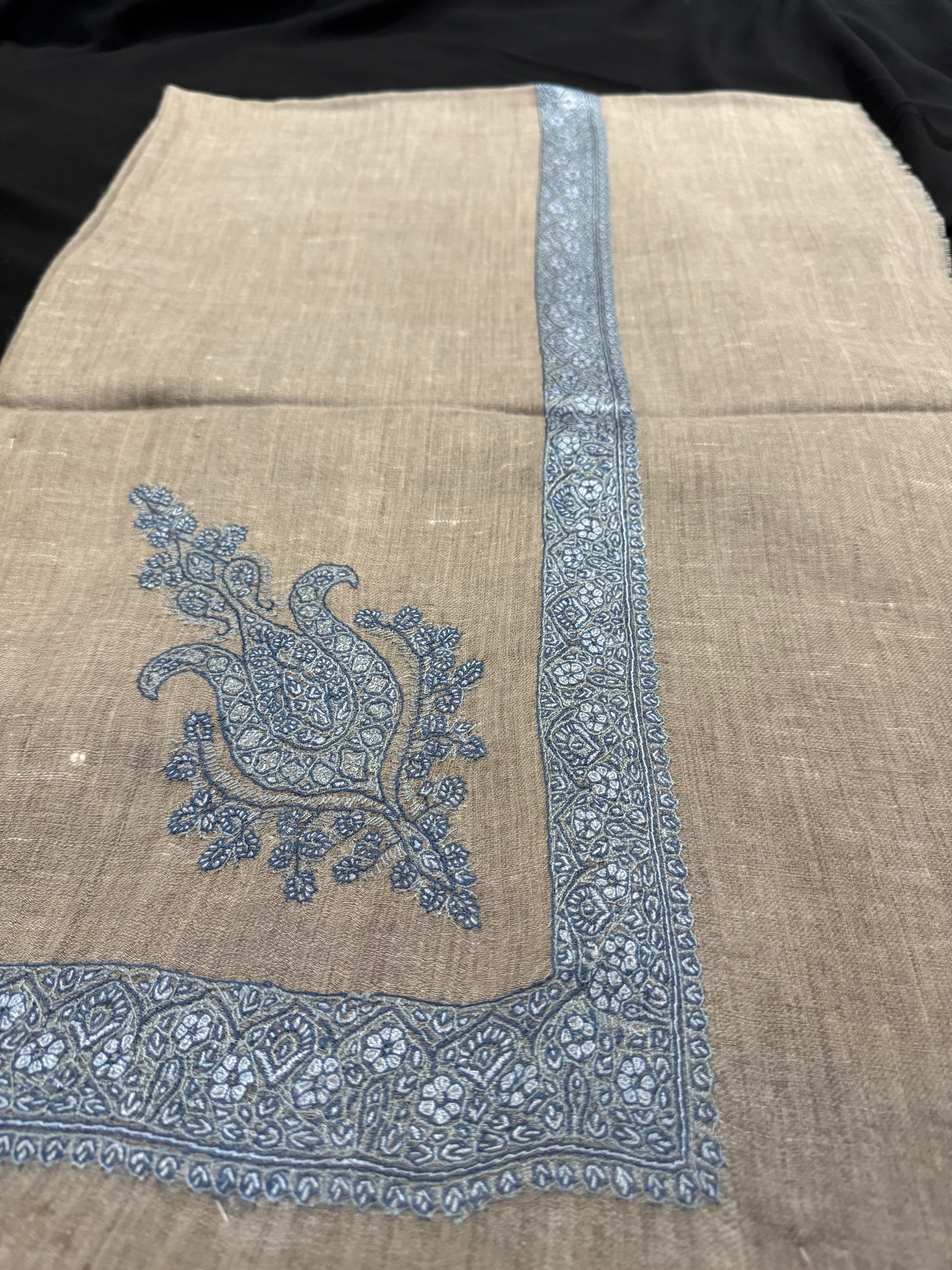 Beige and Blue Pashmina shawl