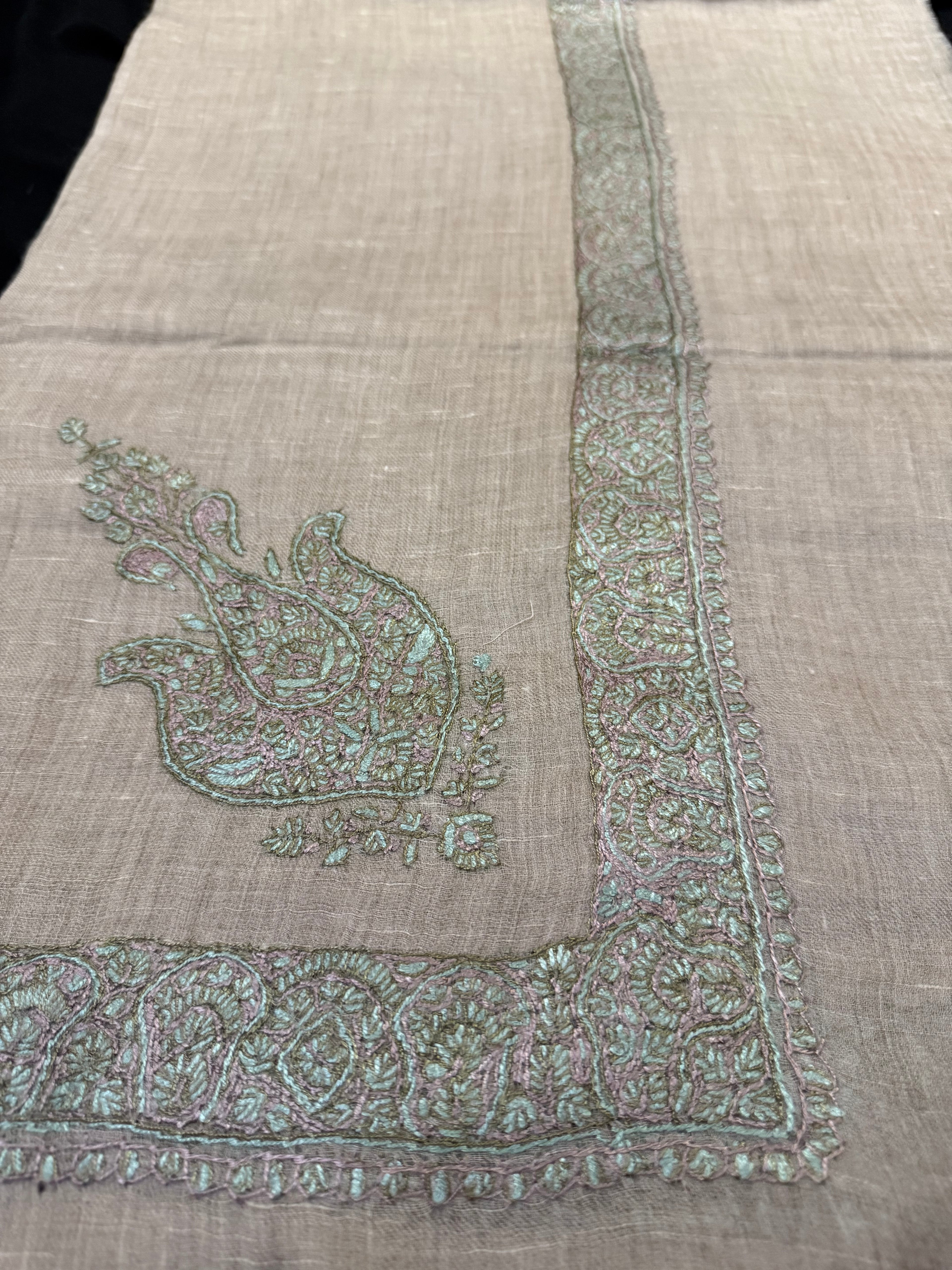 Beige and Green Pashmina Shawl