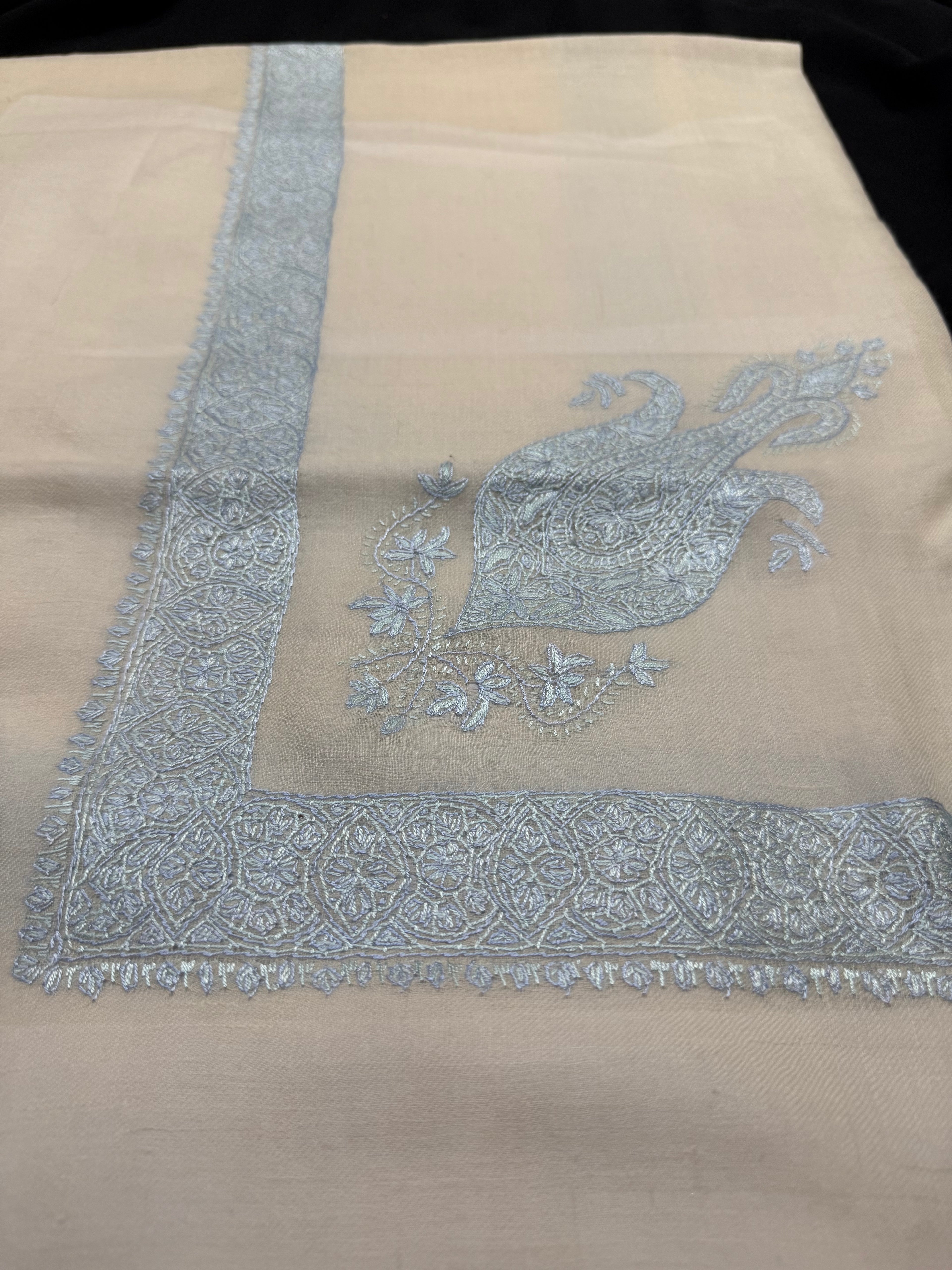 Beige and Blue Pashmina Shawl
