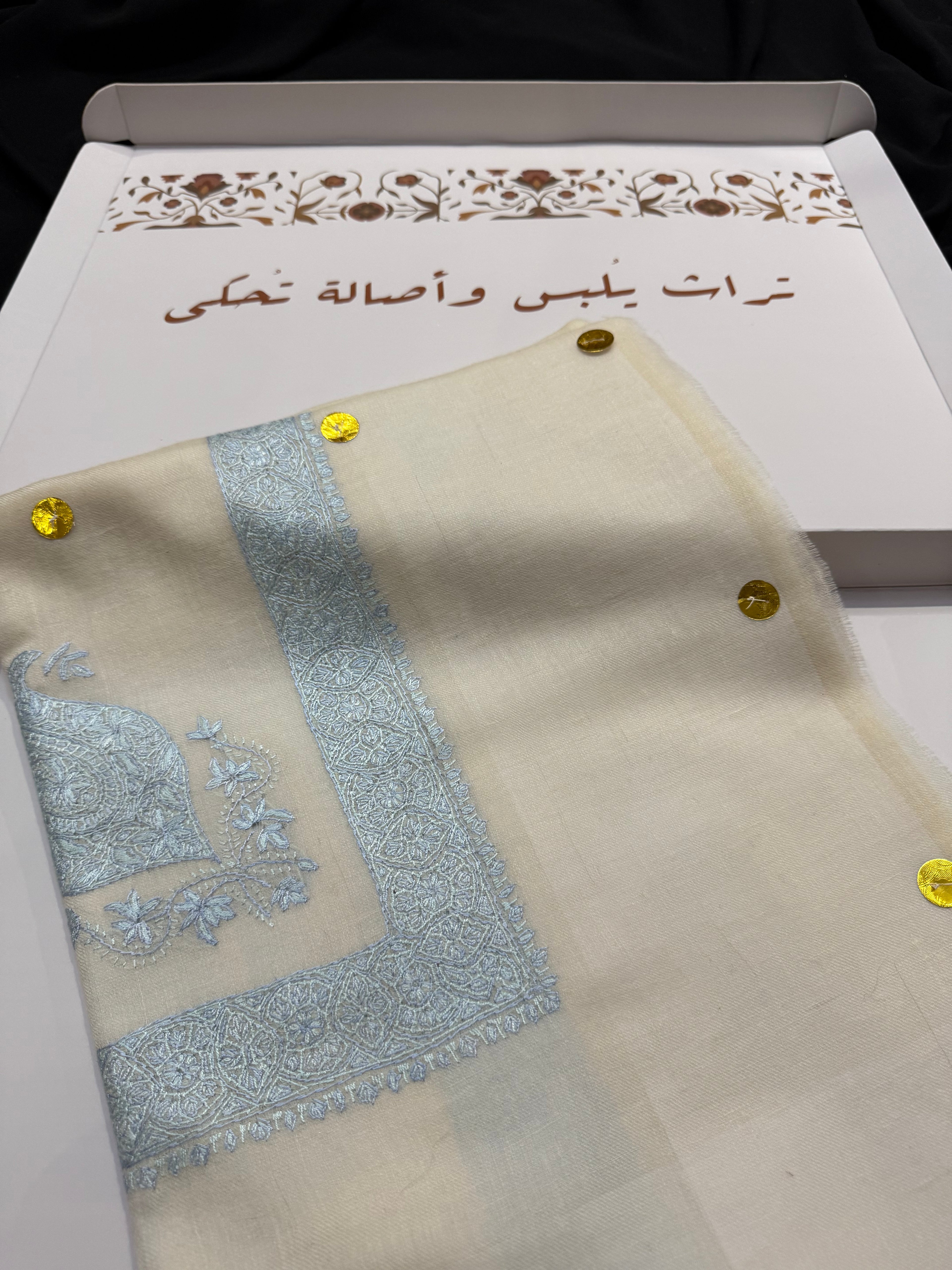 Beige and Blue Pashmina Shawl
